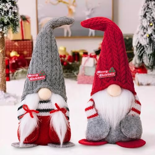 YMIFEEY 2 Stück Weihnachtswichtel Wichtel Figuren, Weihnachten Plüsch GNOME Weihnachts Wichtel Deko Figur Puppe 24cm Hoch Wichtelgeschenk Weihnachtsfiguren Zwerg für Weihnachtendekoration (Grau Rot)
