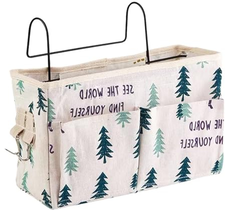 HNJKJEU Bett Organizer Bett Tasche mit Darhthaken Hängetasche Hochbett Aufbewahrungstasche für Buch, Magazin, Handy, Kopfhörer Bett Aufbewahrung (Hirsche im Wald)