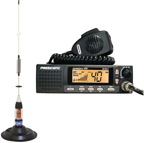 Kit Radio CB President Johnson II ASC + antenne CB PNI ML70, Longueur 70 cm, 26-30 MHz, 200 W