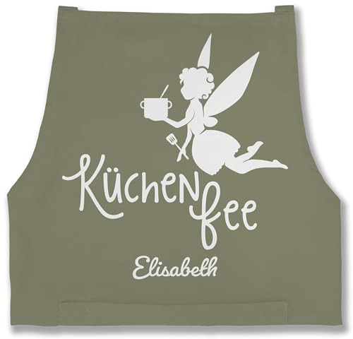 Schürze - Damen Frauen - Küchenfee mit Name I Kochschürze Küchenfee - 85x69 - Sage Grün - personalisierte geschenke küche kochschuerze koch kochschürzen küchenfee+schürze schürtze kochen