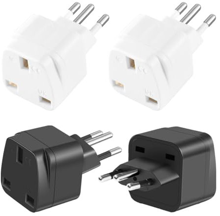 LUKELI 4 Pack UK to BRAZIL Plug Adapter Travel Plug to Brazil UK to Brazilian 3 pin plug Converter Power Adapter for BRAZIL and PARTS of South Africa (Black+White 4 Pcs)