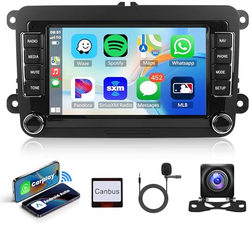 2G+64G Wireless Carplay Android Autoradio für VW Golf 5 6 Passat Polo Tiguan Touran Caddy Skoda SEAT mit Android Auto GPS Navi WiFi Mirror Link 7 Zoll Autoradio mit Bluetooth FM/RDS/DAB Rückfahrkamera
