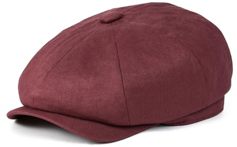 BOTVELA Herren Leinen Newsboy Cap Fischgrätenmütze Atmungsaktiv Sommerhut, Burgunderrot, 7 1/4 / 7 3/8
