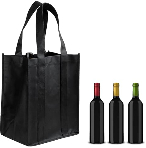 Sliverdew Sac de courses de vin à 6 compartiments - En non-tissé - Réutilisable - Avec poignée - Pour pique-nique, camping, Noir , 31x25x18 cm, Sac de voyage