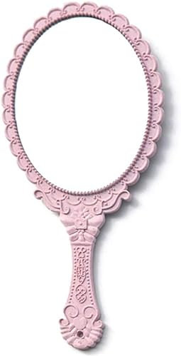 Chyuxinda Retro Griff Spiegel Handspiegel Tragbarer Kosmetikspiegel für Friseur Make Up Zubehör (Rosa)