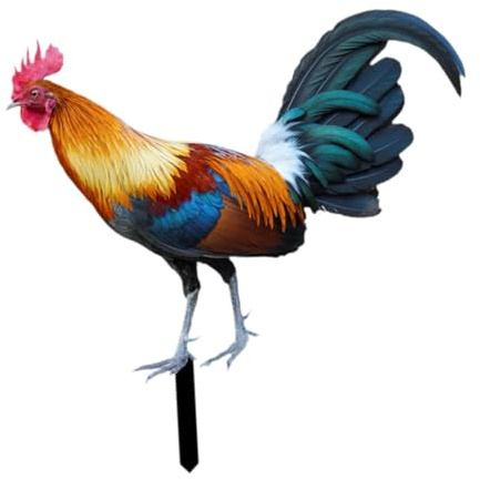 perfk Hahn Gartenstecker Huhn Ornament Hof Kunst Tier Statue für Hinterhof Boden Rasen, 24 cm x 23.66 cm
