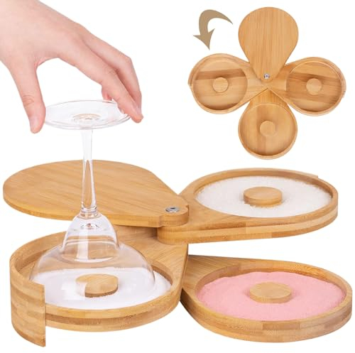Hperu Glasrimmer für Cocktails, Margarita-Salzrimmer 3-Tier-Bambus-Riegel-Glas-Rimmer für Cocktailgewürz mit Black-Top-Tablett 6 in innerer Durchmesserzucker und Salzrimmer