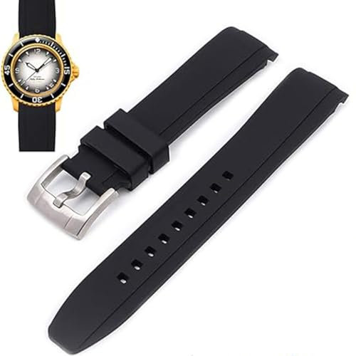 YHMOO Gummi-Uhrenarmband für Blancpain X Swatch, 22 mm, gebogenes Ende, Ersatz-Uhrenarmband mit Schnalle für Blancpain X Swatch Fifty Fathoms, Gummiband, 22 mm Bandanstoß, mehrere Farben (schwarz)