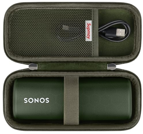 Supmay Harte Tragetasche für Sonos Roam 2 / Sonos Roam Tragbarer wasserdichter Bluetooth-Lautsprecher, kabelloser tragbarer Lautsprecher-Schutzhülle mit Netztasche für USB-C-Kabel, Grün