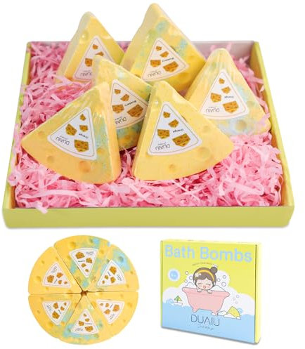 DUAIU Bath Bombs Gift Set, 6 Pcs Natural Pizza Kids Bath Bombs Organic Bubble with Essential Oil Gifts for Her Birthday Anniversary Valentines Mothers Day for Women Girls and Boys