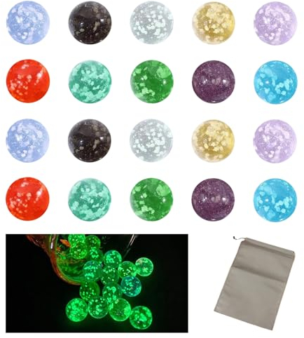 Rienan Glasmurmeln Bunt 20 Stück Leuchtmurmeln Im Dunkeln, Kinder Murmeln Leuchten, Leuchtende Murmeln Murmelspiele für Marmorbahn-Spiel 16mm