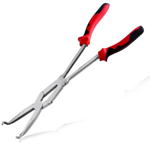 LEONTOOL Extra Long Nose Hose Grip Pliers 13 Spark Plug Pliers Long Reach XL Pivot Ring Nose Plier Hose Removal Plier with Serrated Jaw Spark Plug Boot Puller for Hard to Reach Narrow Spaces,Small