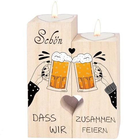 Karneval Deko,Kerzenhalter aus Holz Geschenk-handgemacht, Hochzeitsdeko Tisch, Geburtstagsdeko Frauen Männer Mädchen Jungen, Schön, DASS Wir Zusammen Feiern(beileid Geschenk)