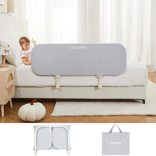 GUUSII HOME Bettgitter Rausfallschutz Boxspringbett Tragbares Bettschutzgitter Kinder Rausfallschutz Elternbett Klappbar Bett Schutz Rausfallen Kinderbett Höhenverstellbar Baby Bed Rails (Grau, 120cm)
