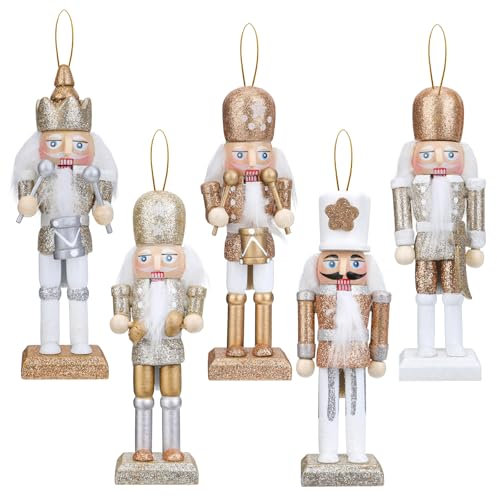 Yirochan 5Pcs Christmas Nutcracker Soldiers, 13cm Wooden Nutcracker Ornaments Set Nutcracker Figures Christmas Tree Decorations for Xmas Home Christmas Tree Party Hanging Ornaments