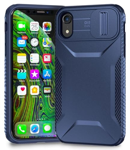 Yerebel Case for iPhone XR Case with Slide Camera Cover, Military Grade Non-Slip Heavy Duty Rugged Shockproof Protective Phone Cover for Apple iPhone XR Blue