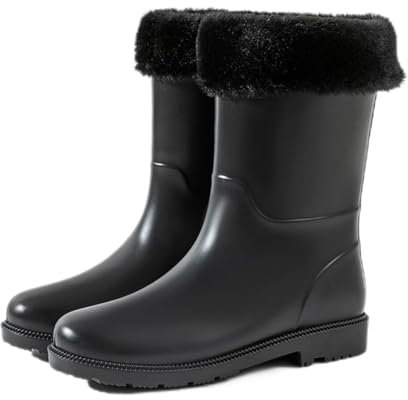 MIXSEN Stivali di Gomma Donna Pioggia Alti Impermeabile Wellington Boot Rain Boot Giardino Stivali(Medio Fodera Estraibile Nero,38EU)