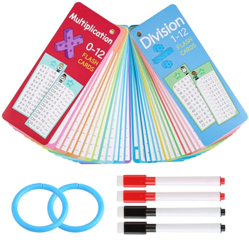 29 Blatt Einmaleins und Division Lernkarten, 1x1 Lernen Spiel Karten, Abwischbare Lernkartenkinder Mathe, Lernkarten Spiel mit 4 Löschbaren Stiften und Ringe für Schule, Zuhause