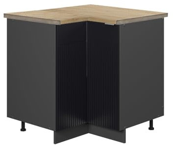 Vicco Eckschrank Fame-Line, Küchen Eckschrank, Schwarz gestreift, 80.5 cm, AP Eiche