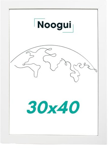 NOOGUI - Marco 30x40 - Madera Blanca - Frontal Antirreflejo - Ideal para Cuadros, Posters, Certificados, Puzzles o Diplomas - Posición en Vertical u Horizontal - Grosor 2 cm - Fácil Limpieza