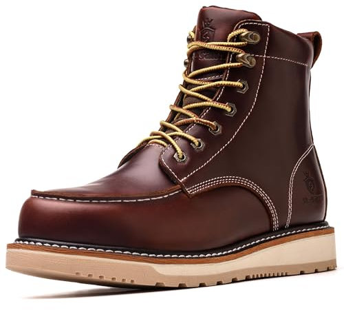 SL-Saint Fatto a mano punta morbida Moc Toe impermeabile buon anno stivali 6'' classico in pelle pieno fiore (Rosso-Marrone Zeppa Suola, Adulto, Uomo, 45, Numero, Sistema Taglie Calzature EU, Media)