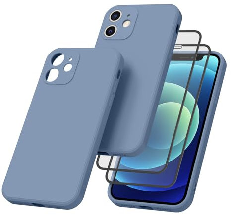 Vancle 3-in-1 für iPhone 12 Mini Hülle mit 2 Stück Panzerglas, Dünne Silikon Handyhülle für iPhone 12 Mini 5,4 Schutzhülle mit Stoßdämpfung und Weiches Faserfutter für iPhone 12 Mini Case Cover