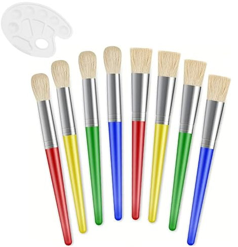 Kinderpinsel Set, 8 Stück, Malpinsel mit Runder und Flacher Spitze, Abwaschbar, für Vorschulkinder
