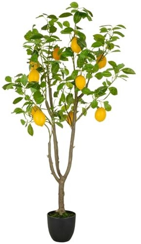 CREATIV green künstlicher Zitronenbaum 145cm I Künstlicher Zitronenbaum mit 10 Zitronen im Topf 18x16,5cm I mediterraner Kunstbaum mit naturgetreuen Blättern & Zitronen I hochwertige Kunstpflanzen