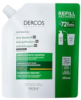 Vichy Dercos Anti-Schuppen DS, Dermatologisches Anti-Schuppen-Shampoo für normale bis trockene Kopfhaut und normales Haar, Anti-Rückfall-Wirkung, mit Selen DS und Salicylsäure, Nachfüllpackung, 390 ml