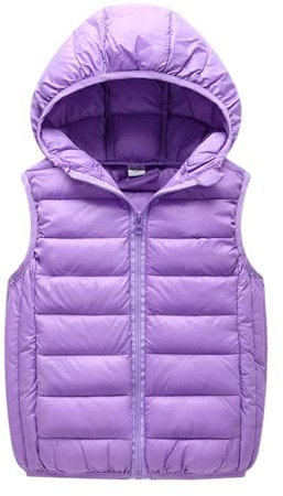 Generisch 2025 Bambino Bambini Bambino Bambino Bambino Ragazzi Ragazze Senza Maniche Inverno Solido Cappotti Con Cappuccio Giubbotto Vestiti Abbigliamento Giacca In Pile Da Donna Con, Lilla, 12-15