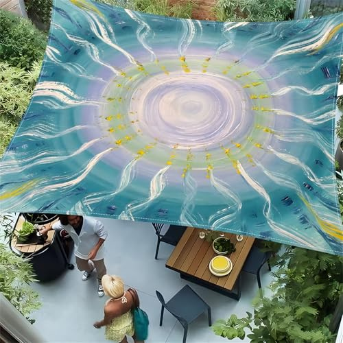 Hiseng Sonnensegel mit Ösen, Nordisches Mandala Polyester Outdoor Markise, Sonnensegel Wasserdicht, Outdoor Wetterfest UV-Schut Markise, Tarp für Terrasse, Hinterhof, Rasen (Aquamarin,200x240cm)