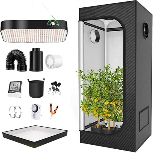 YANGYMM Komplettes Growzelt-Set, Smart Growzelt für Den Innenbereich, 600D Oxford-Stoff, mit 200-W-Led-Wachstumslicht Im Vollspektrum mit Timer Und Hygrometer, für Zimmerpflanzen,70x70x160cm