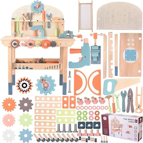 Yapasopu Banco de Trabajo de Madera para niños, Herramientas de Juego Banco de Herramientas de Madera Multifunción Tabla de Herramientas de desmontaje de Tornillos y Tuercas para Mayores de 3 años