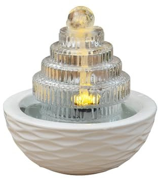 Zimmerbrunnen Glas Kleiner Brunnen Desktop Fließendes Wasser Landschaft Leuchtende Ornamente Keramik Dekoration Tischbrunnen