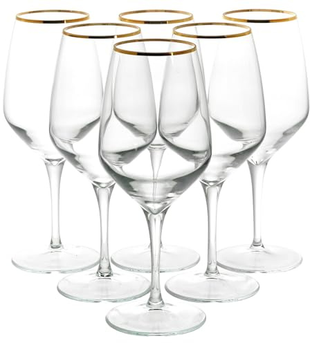 Queensway Home & Dining Gold Rim Wine Glasses & Champagne Flutes Set - Luxury Long-Stem Glassware for Red, White & Sparkling Wine - Elegant Goblet Collection for Weddings, Parties & Home Entertaining