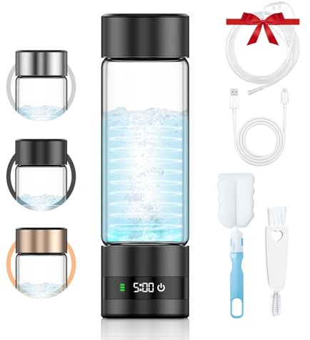 Feelhap Wasserstoff-Wasserflasche,Hydrogen Water Bottle mit PEM-Technologie | 2025 Neu Tragbarer Wasserstoff Wasserflaschen Generator mit Digitalanzeige, H2-Konzentration Bis Zu 5 MIN/6,85 PPM(Schwarz)