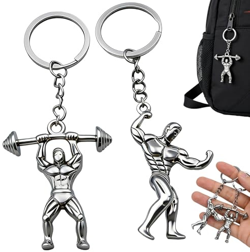 SoundZero 2 Stück Bodybuilding Schlüsselanhänger, Gewichtheben Fitness | Metall Sport Motivationsanhänger, Bodybuilding Geschenk Männer (Silber)