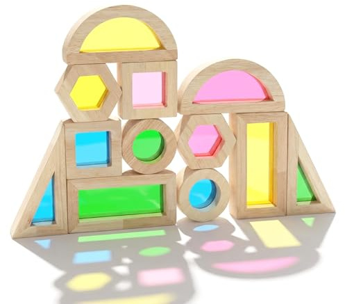 WOODENFUN 12tlg transparente Regenbogen Acryl-Bausteine, Montessori Lichtspielzeug ab 1J(12pcs)