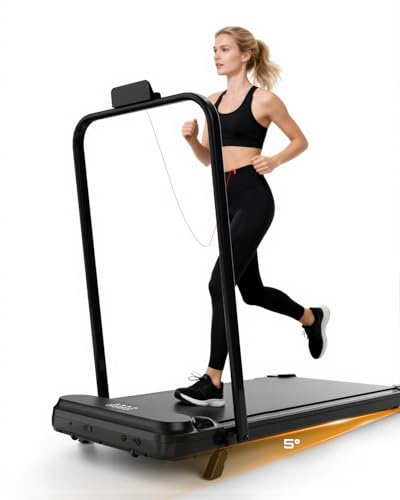 Fitvect Walking Pad with Handle Laufband für Zuhause Klappbar, Walking Pad bis 120 kg & 8 km/h mit 5% Steigung, Dreifach-Steuerung (Fernbedienung/Handlauf) – Inkl. Sportmatte, Ideal als Laufband