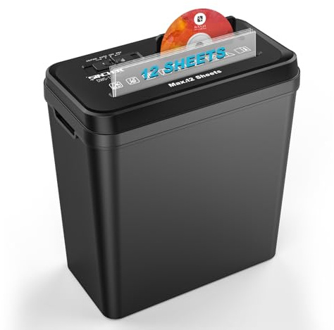 12 Sheet Strip Cut Paper Shredder, 4 Operation Modes, Overheat & Overload Protection, Dedicated CD Shred Slot, Shreds Paper/CD/Cards/Staples, 220mm Feed Opening, 14L Bin for Home Office
