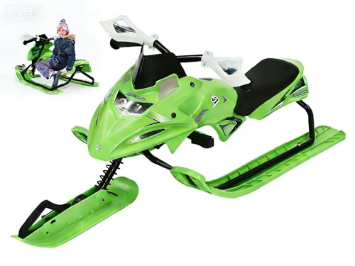 Lenkschlitten mit 2 Fußbremsen Schlitten Kinder mit automatischem Zugseil & Lenkrad & Stoßdämpfer, für Kinder und Erwachsene, max. Belastung 60 kg (Grün)