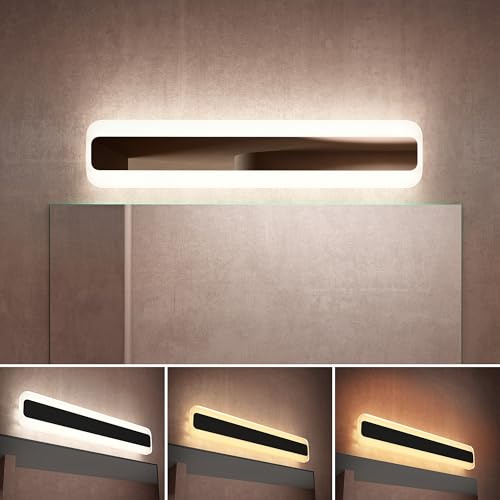 doporro Spiegelleuchte Bad 3000K-6000K LED 40cm Spiegellampe Badezimmer | 3 Lichtfarben Badlampe Wand über Spiegel, 14W Spiegelschrank Beleuchtung, Chrom, LumaRay