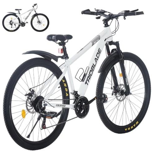 LSBIKE 24/26/27,5/29 Zoll Premium Mountainbike, 21 Gang Schaltung Erwachsene Outdoor Fahrrad, Gabelfederung, Doppel Scheibenbremsen, Verstellbarem Ergonomischen Sitz, MTB Fahrrad