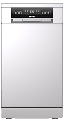 HYE Slimline Dishwasher - 9 Place Settings, Versatile Wash Programs, White | 45cm Width, Compact & Freestanding Design, Eco Program, Quick Wash, Internal Cleaning System, Quiet Operation (49 dB)