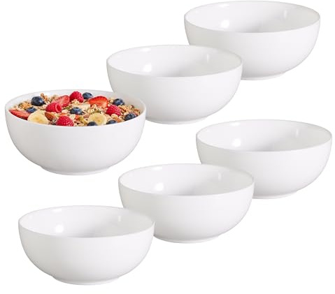 Annastore Opalglas Müslischalen 6er Set Weiß - Ø 15 cm H 6 cm | Schlichtes Glasgeschirr, 6 x Schalen, für Frühstück, Müsli & Dessert