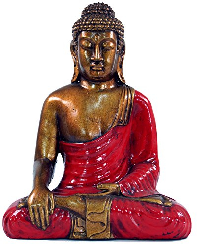 GURU SHOP Sitzender Buddha im Bhuimsparsha Mudra aus Recin - Rot, 30x24x12 cm, Buddhas