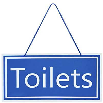 Toilets Sign Blue High Contrast WC Mens Womens Unisex Non Binary Hanging Door Notice