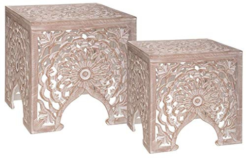 Atmosphera - Set aus 2 Beistelltischen Erde - geschnitztes Holz - Beige