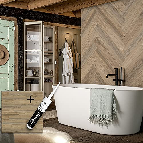 Mur Décoratif Vinyle Bois chêne naturel + Colle WallArt | 15 Planches : 2,09 m² de Lambris Imitation Bois | Bardage Bois Vinyle | WallArt