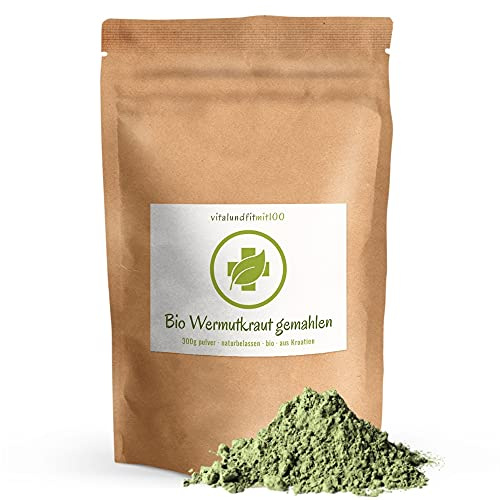 Bio Wermutkraut gemahlen 300 g - zur Zubereitung von Wermutkrauttee - vegan/rein - ohne Hilfs- und Zusatzstoffe - Deutsche Herstellung & Abfüllung
